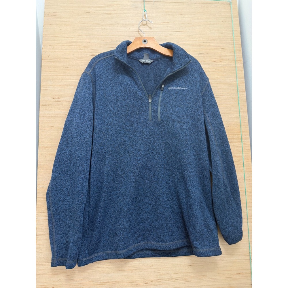 Eddie Bauer Mens Blue Marled Quarter Zip Fleece‎ Pullover Sweater Large 6462